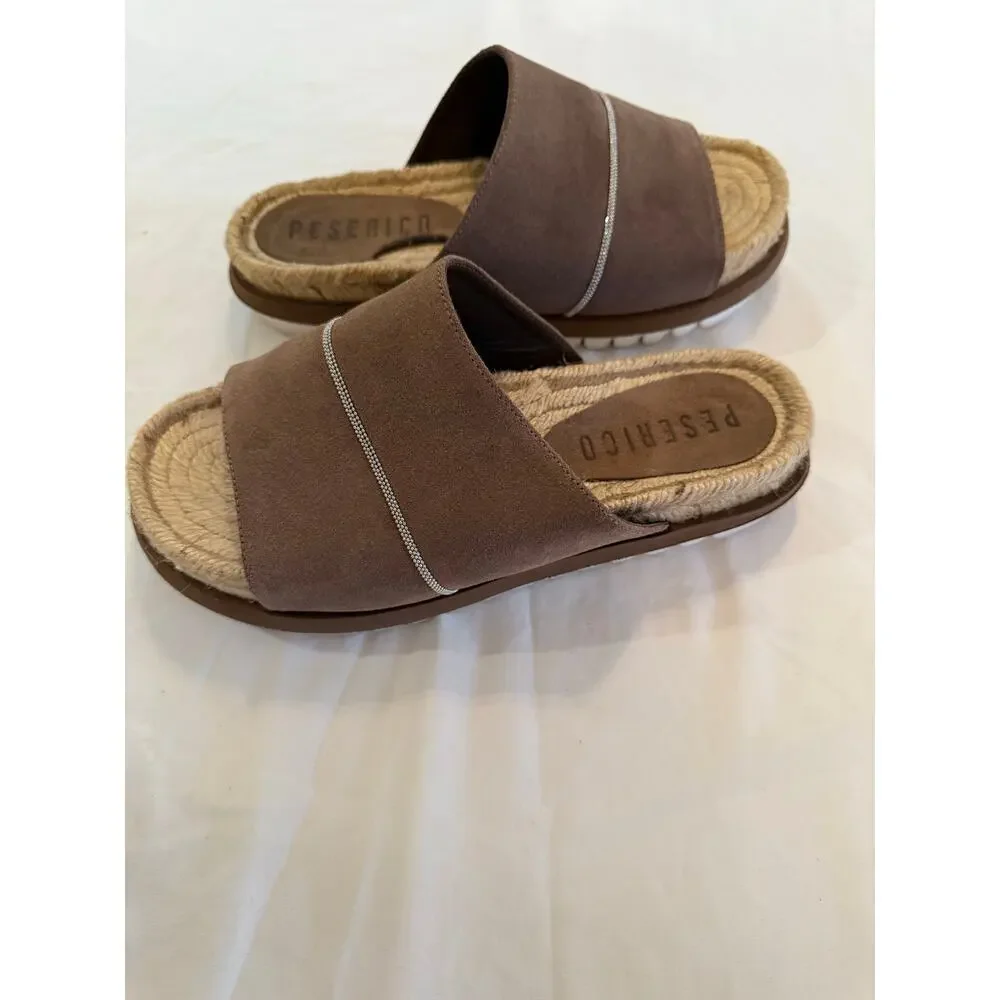 Peserico Taupe Slide Sandals with Rope Footbed